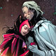 The Scarlet Witch and her adoptive father, Magneto, embrace at the Hellfire Gala.